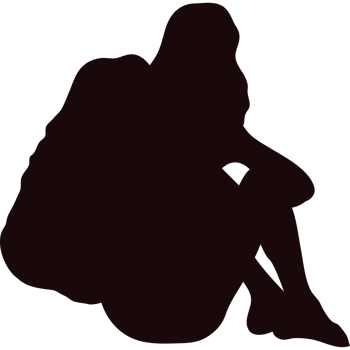A silhouette of a woman sitting down png