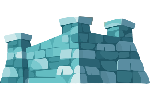 A cartoon stone castle with a large tower png