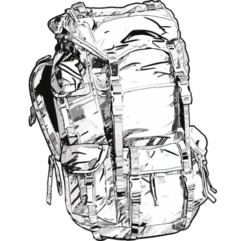 A drawing of a backpack on a black background png