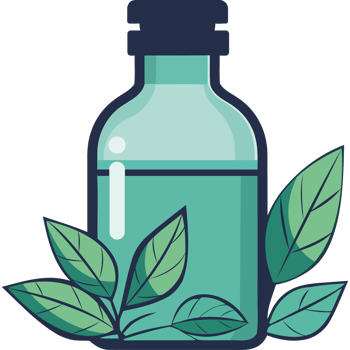 A bottle of essential oil with leaves png