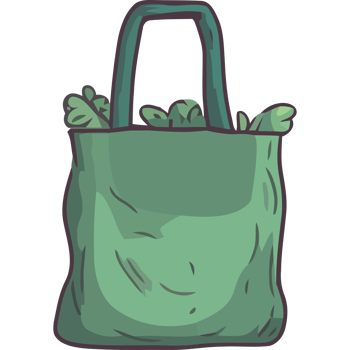 A green bag with leaves inside png