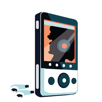 An mp3 player with headphones and a screen png