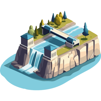 An illustration of a dam and waterfall png