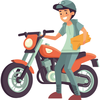 A man is riding a motorcycle with a bag png