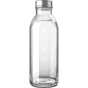 A clear glass bottle with a silver lid png