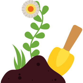Garden tools and flowers clipart png