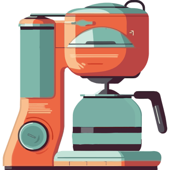 An orange coffee maker with a green handle png