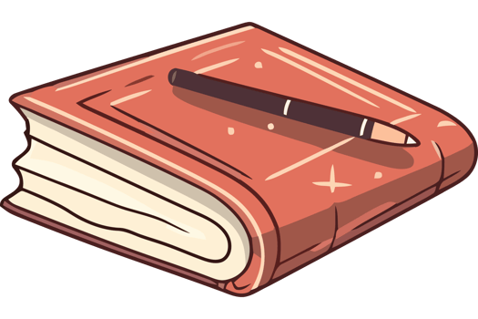 A book with a pencil and a pen png