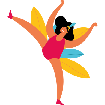A woman in a pink swimsuit is dancing with leaves png
