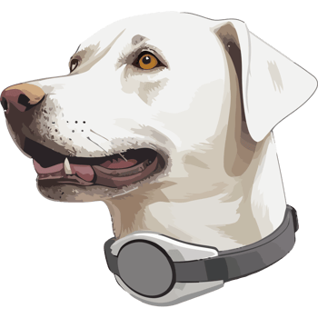 A white dog wearing a collar with a black background png