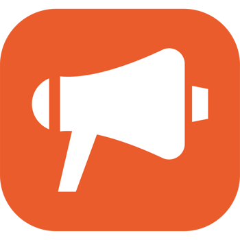 A white megaphone icon on an orange background png