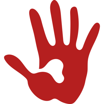 A red hand with a heart on it png