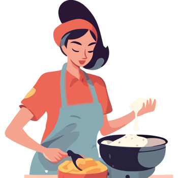 A woman is cooking food in a pan png