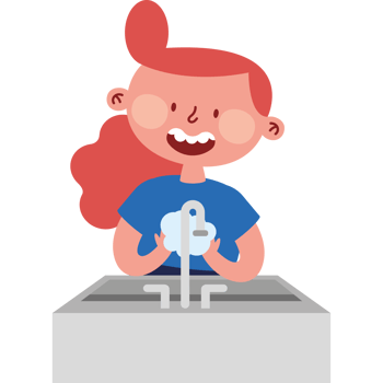 A girl is washing her hands in the sink png
