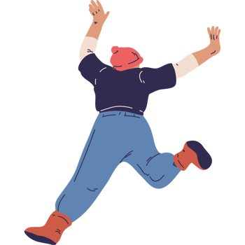 A cartoon man jumping in the air with his arms outstretched png