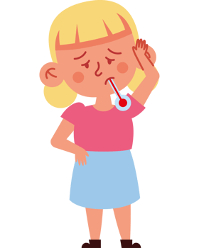 Illustration of a girl with a thermometer png