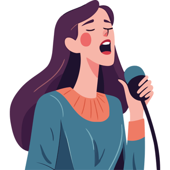 A woman singing into a microphone png