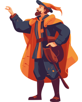 An illustration of a medieval man in an orange cloak png