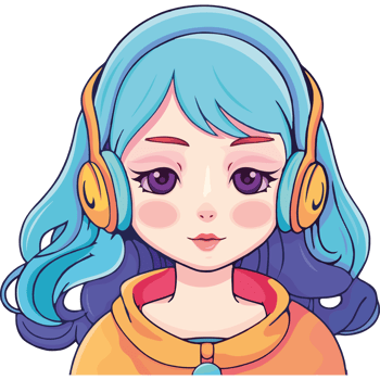 A cartoon girl with blue hair wearing headphones png
