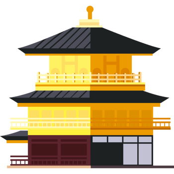A yellow pagoda with a black roof png