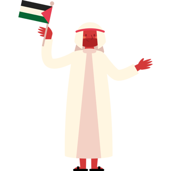 A cartoon man in a white robe holding an arabic flag png