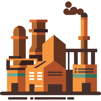 An industrial plant with smoke coming out of the chimneys png