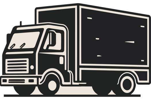 A black and white truck with a white box on the side png