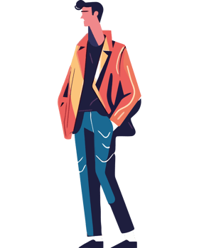 A man in a colorful jacket and jeans png