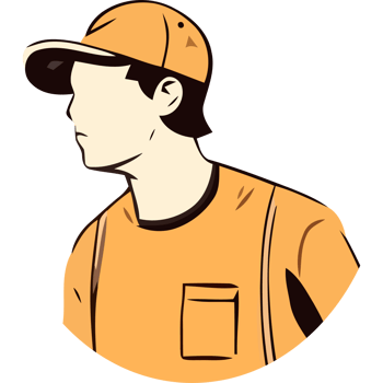 A man in an orange shirt and cap png