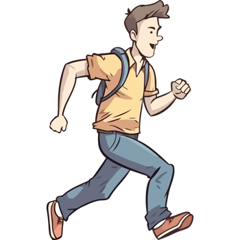 Cartoon boy running with backpack png
