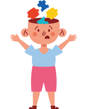 A cartoon boy with a puzzle piece in his head png