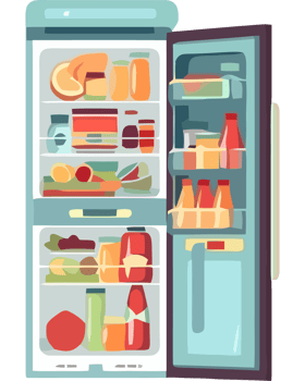 Refrigerator with food inside png