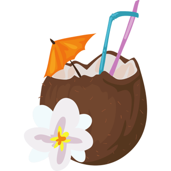 Coconut drink with umbrella and flowers png