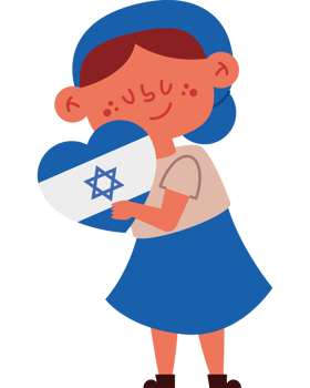 A cartoon girl holding an israeli flag heart png