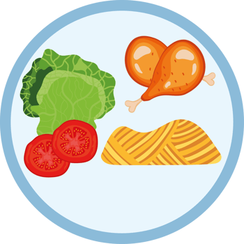 A plate with vegetables, chicken, and bread png