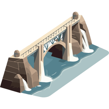 An illustration of a bridge over a river png