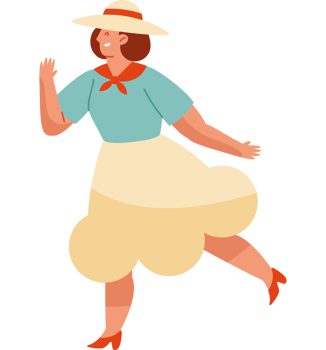 A woman in a hat and dress is dancing png