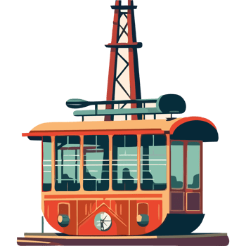 A cartoon tram car with a tower in the background png