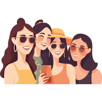 Three women with sunglasses and hats are taking a selfie png