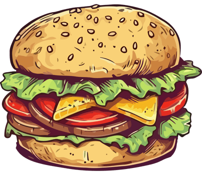 A hamburger with cheese, lettuce and tomatoes png