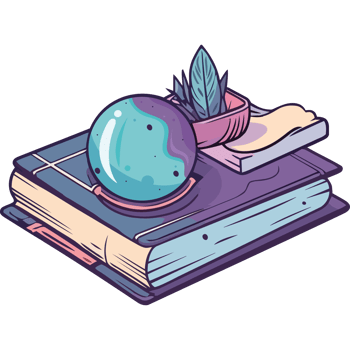 An illustration of a book with a globe and plant png