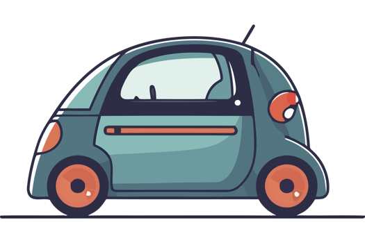 A small car with orange wheels and a black background png