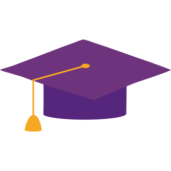 A purple graduation cap with a yellow bell png