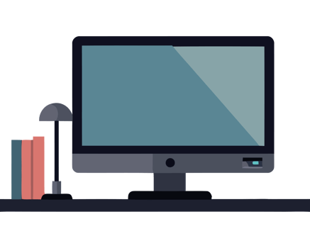 Computer monitor, lamp, books, and mouse png