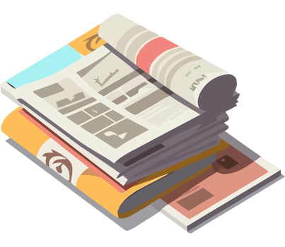 A stack of newspapers and a book on a black background png