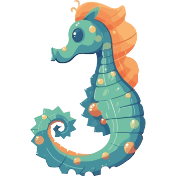 A cartoon seahorse with orange and blue hair png