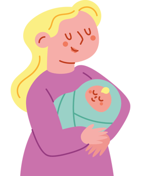 A cartoon woman holding a baby in her arms png