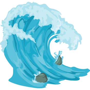 A cartoon wave crashing into rocks png