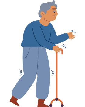 An illustration of an elderly man walking with a cane png
