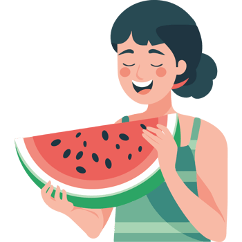 A woman holding a slice of watermelon png